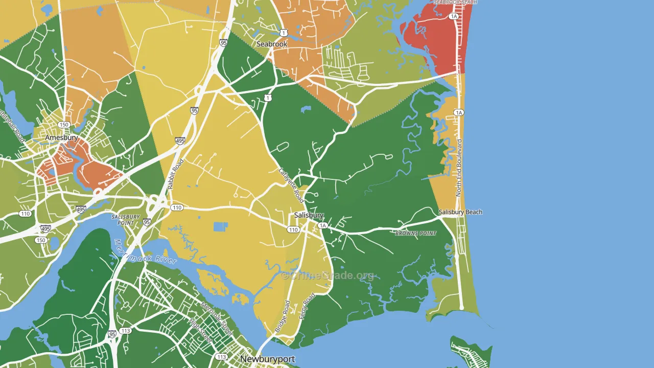 Salisbury, MA Map of Robbery Rates