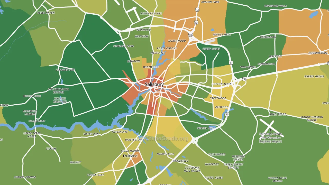 Salisbury, MD Map of Robbery Rates