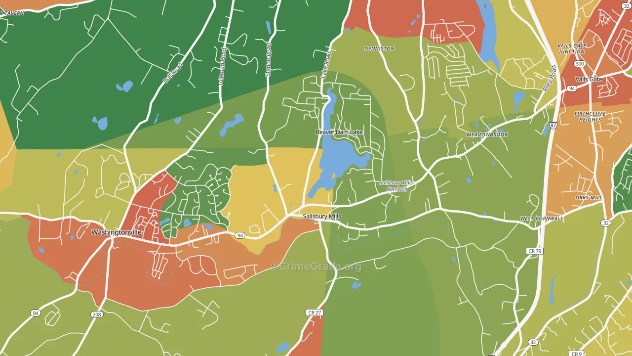 Salisbury Mills, NY Map of Robbery Rates