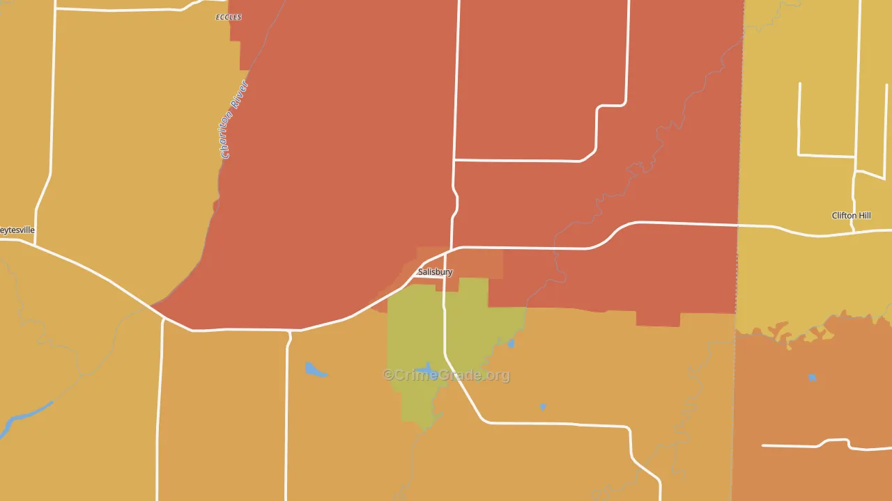 Salisbury, MO Map of Robbery Rates