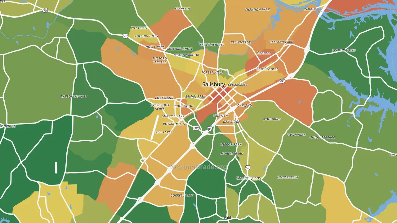 Salisbury, NC Map of Robbery Rates