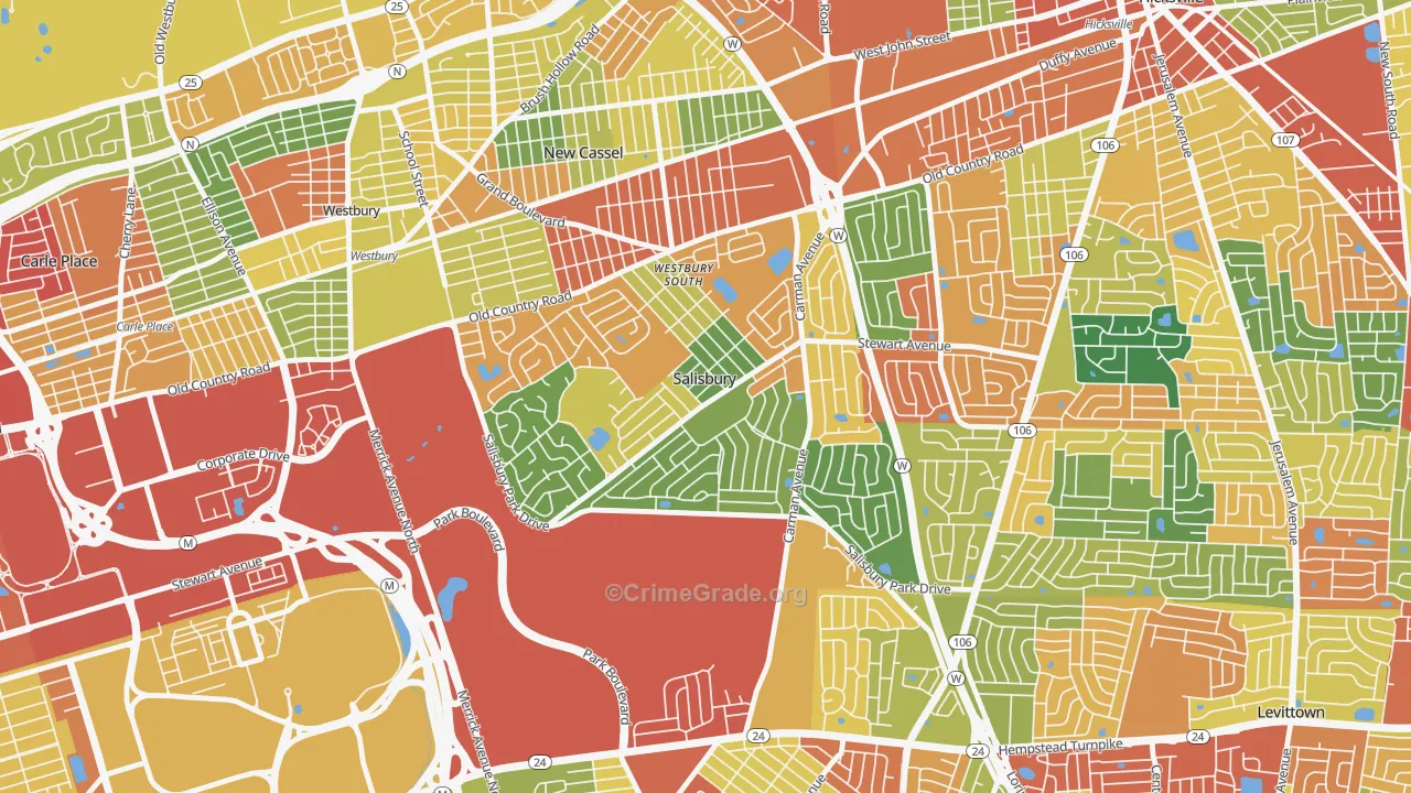 Salisbury, NY Map of Robbery Rates