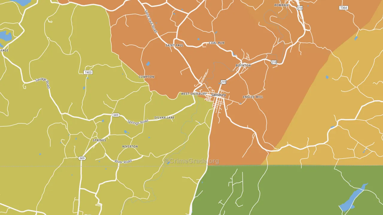 Salisbury, PA Map of Robbery Rates