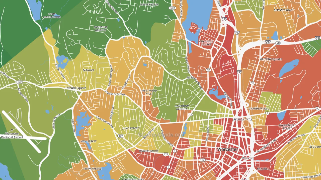 Salisbury Street, Worcester, MA Map of Robbery Rates