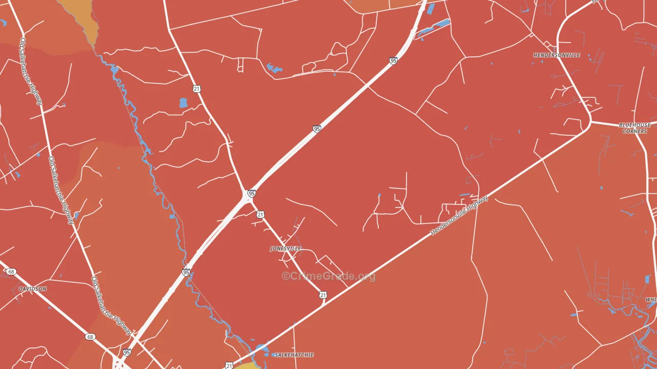 Salkehatchie, SC Map of Robbery Rates