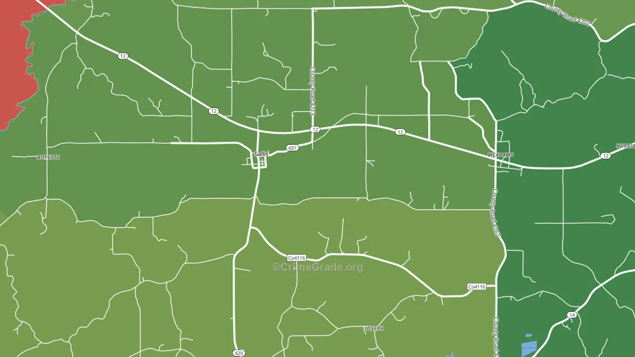 Sallis, MS Map of Robbery Rates