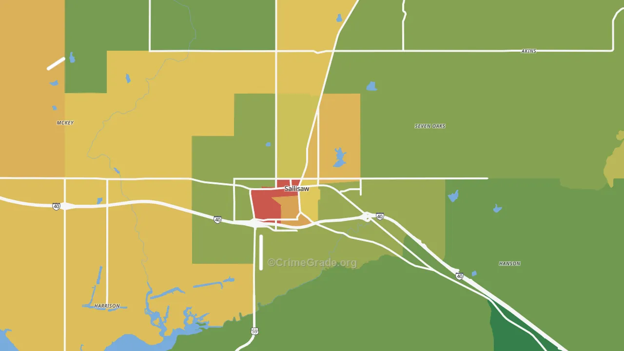 Sallisaw, OK Map of Robbery Rates