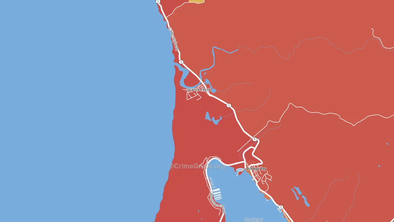 Salmon Creek, CA Map of Robbery Rates