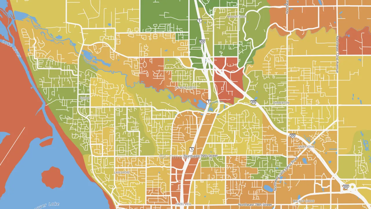 Salmon Creek, WA Map of Robbery Rates