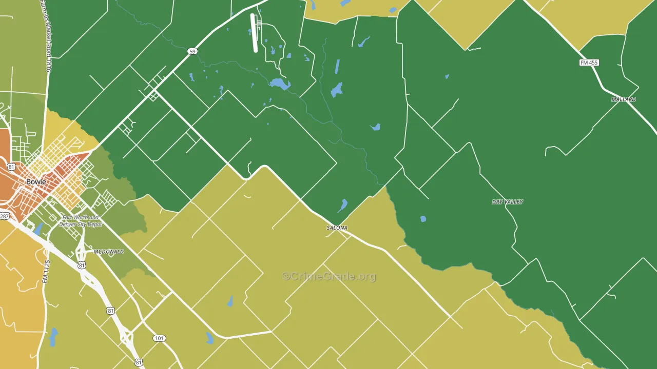 Salona, TX Map of Robbery Rates