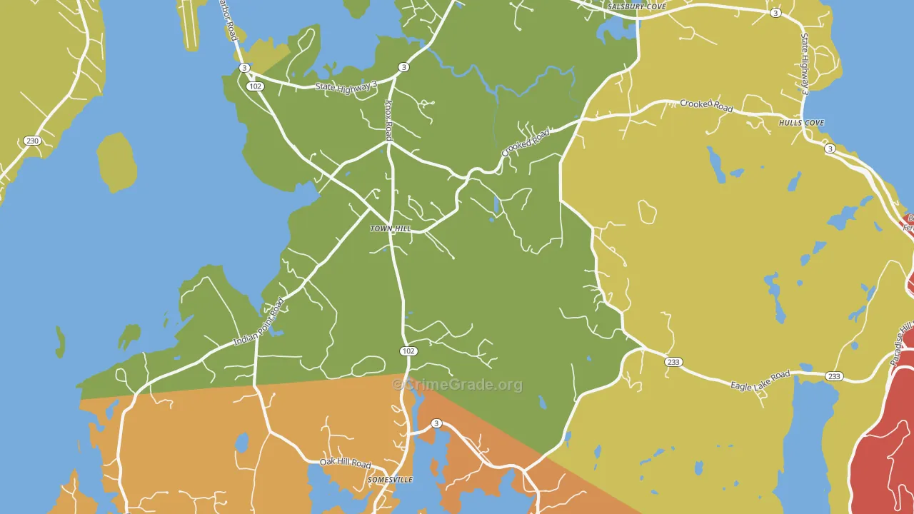 Salsbury Cove, ME Map of Robbery Rates