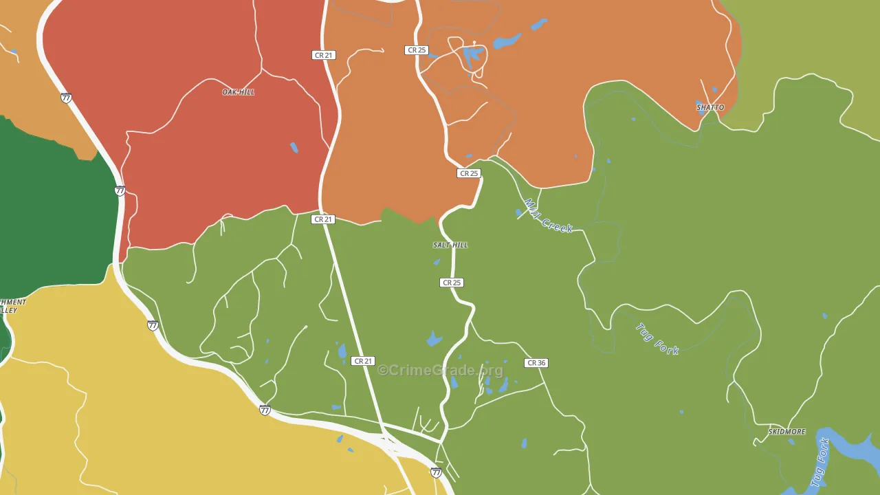 Salt Hill, WV Map of Robbery Rates