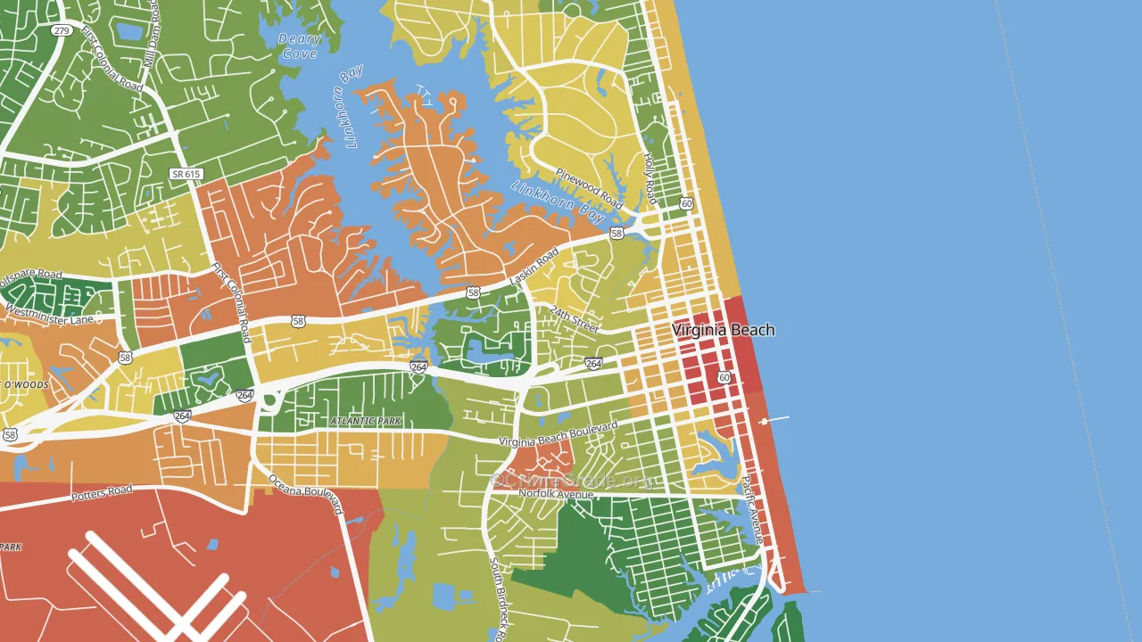 Salt Meadow Bay, Virginia Beach, VA Map of Robbery Rates