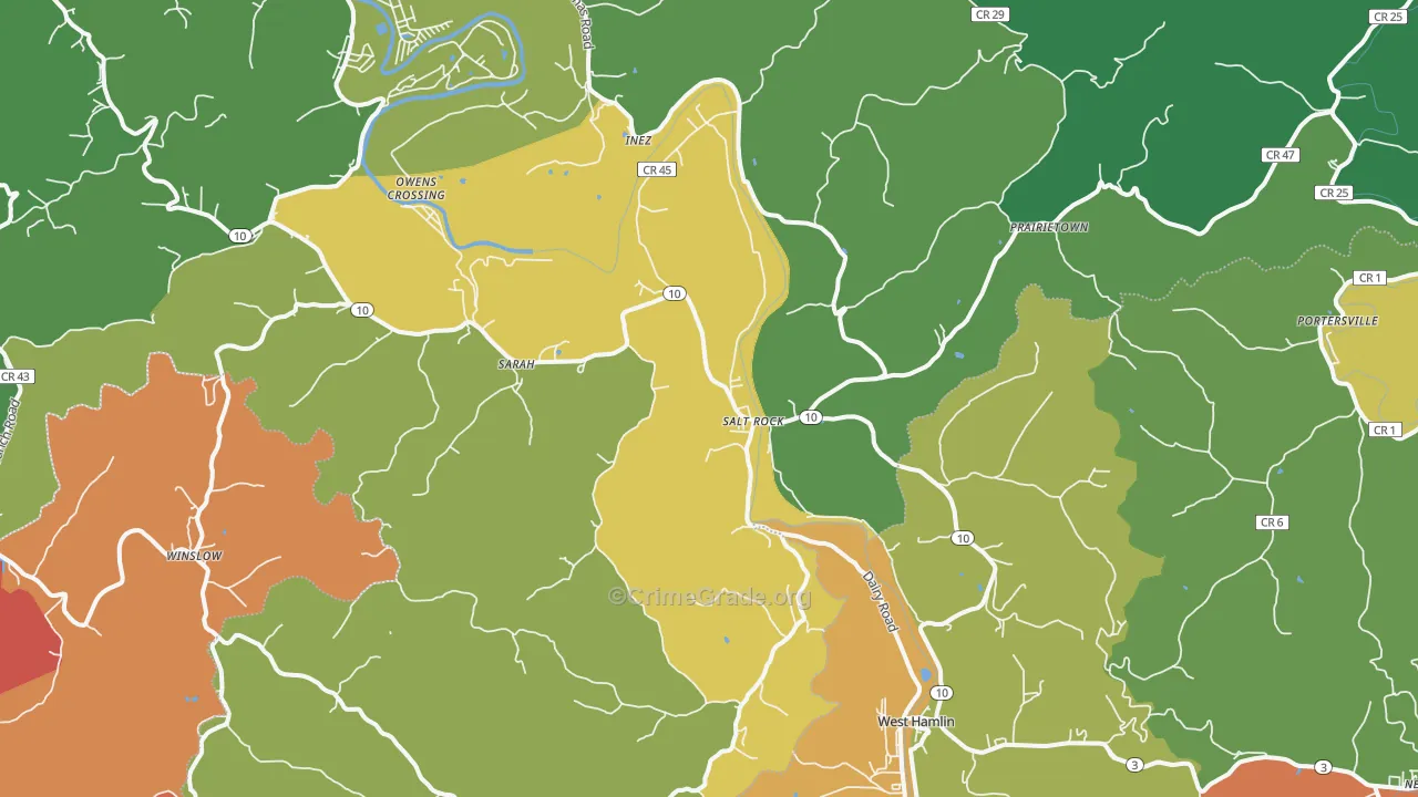 Salt Rock, WV Map of Robbery Rates