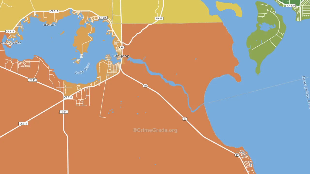 Salt Springs, FL Map of Robbery Rates