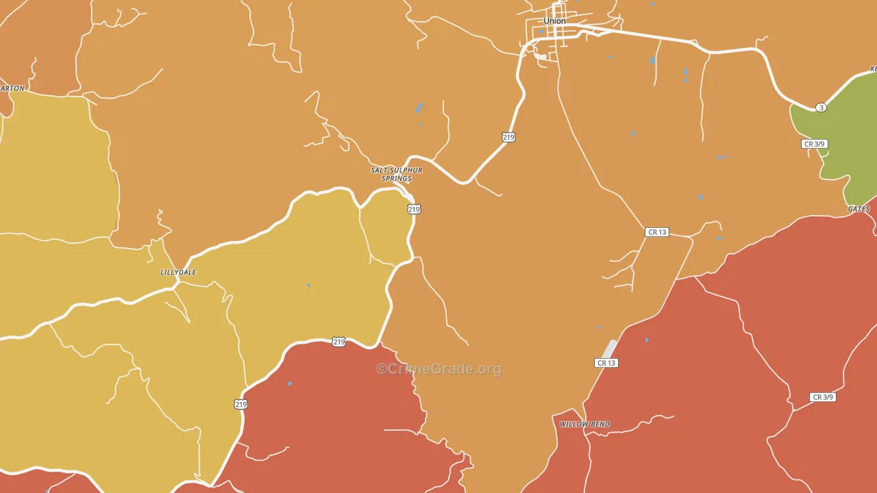 Salt Sulphur Springs, WV Map of Robbery Rates