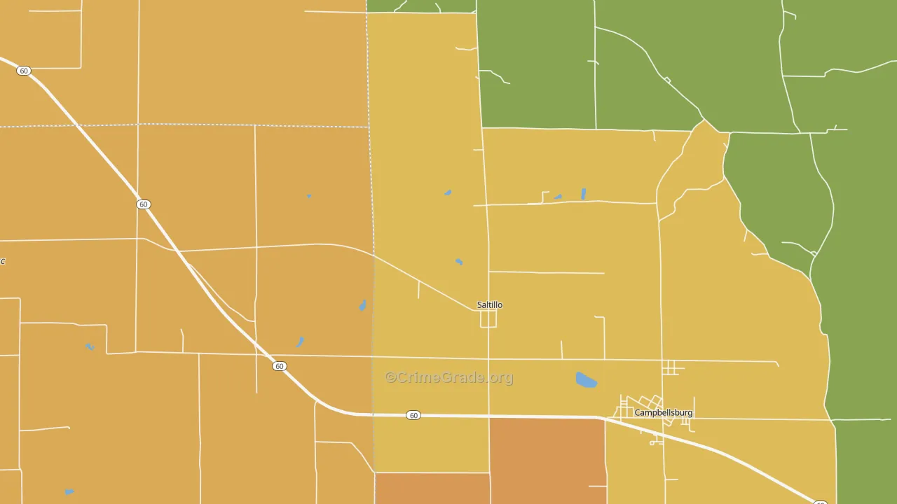 Saltillo, IN Map of Robbery Rates