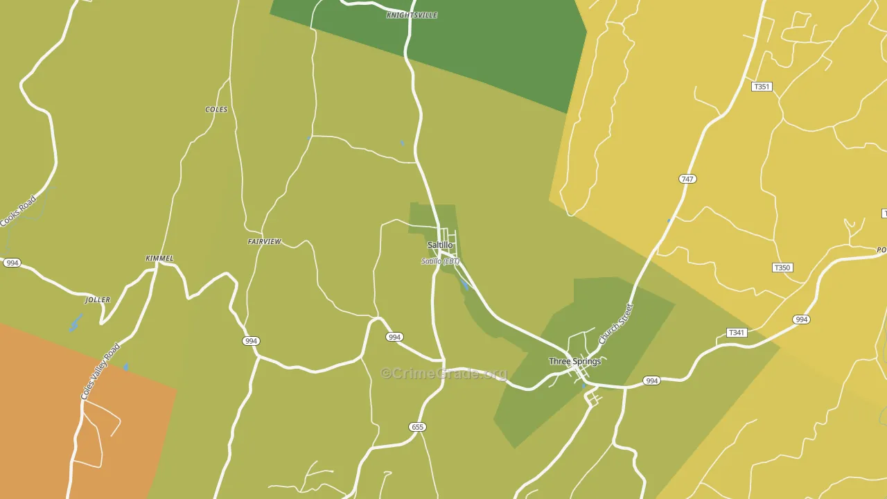 Saltillo, PA Map of Robbery Rates
