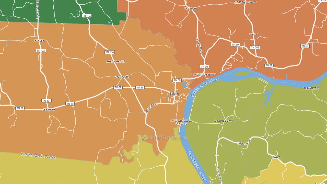 Saltillo, TN Map of Robbery Rates