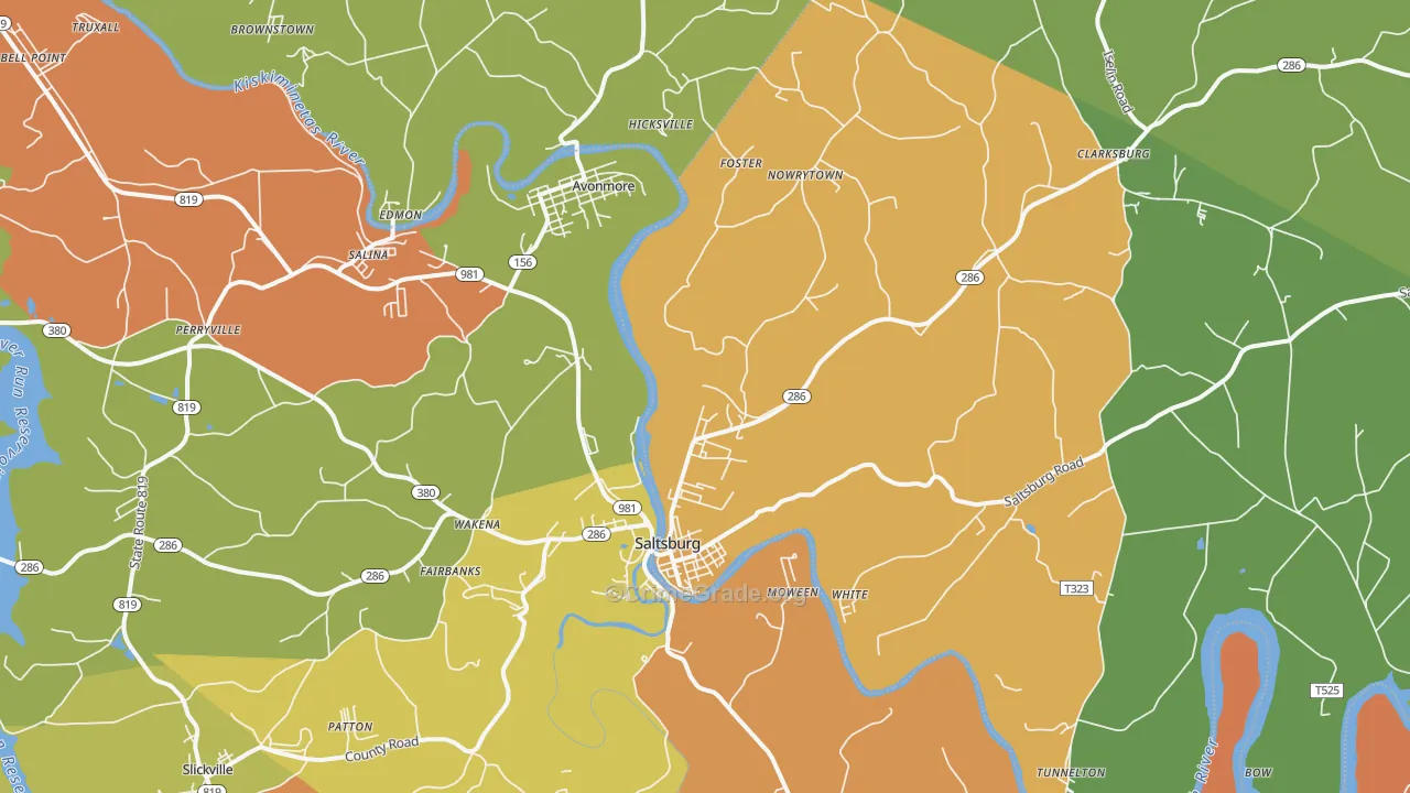 Saltsburg, PA Map of Robbery Rates