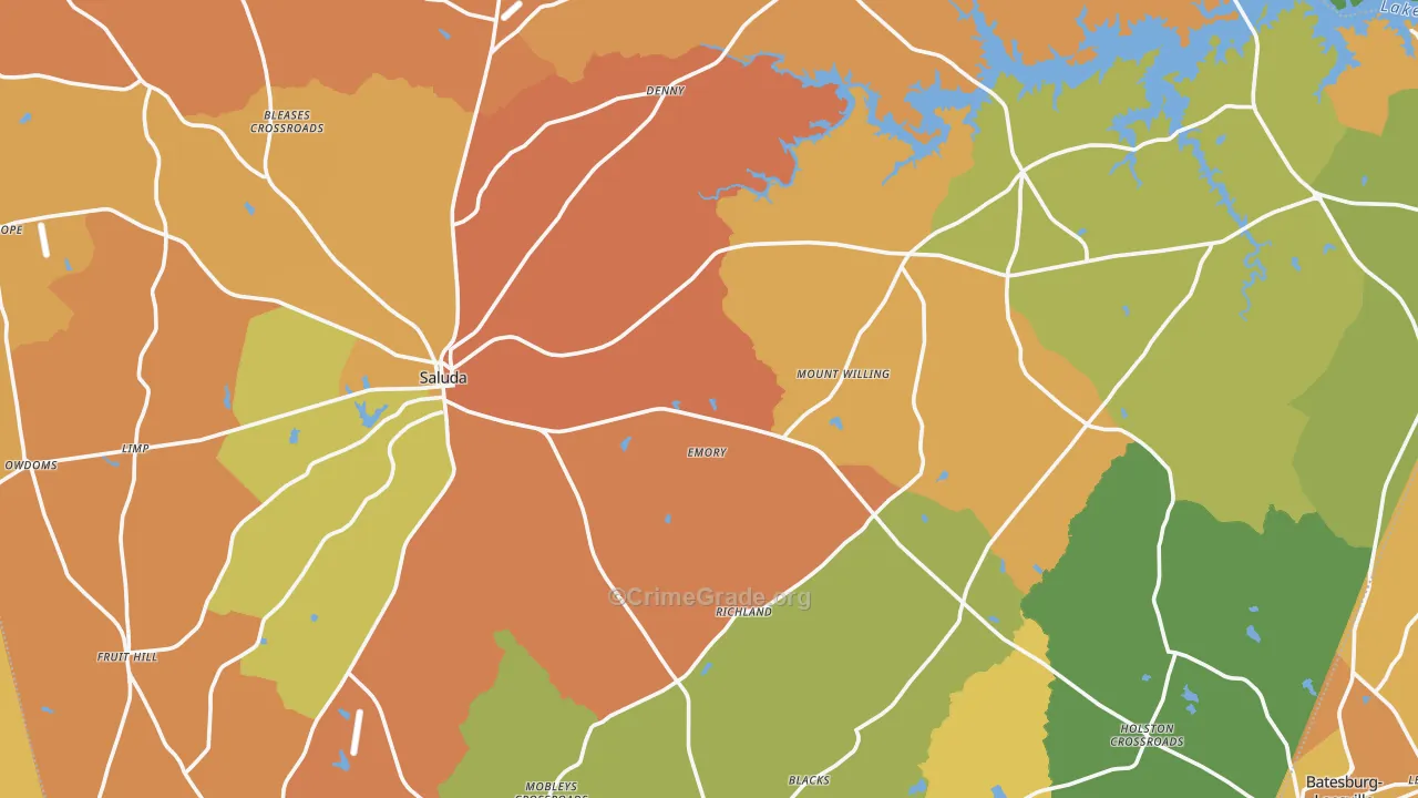 Saluda County, SC Map of Robbery Rates