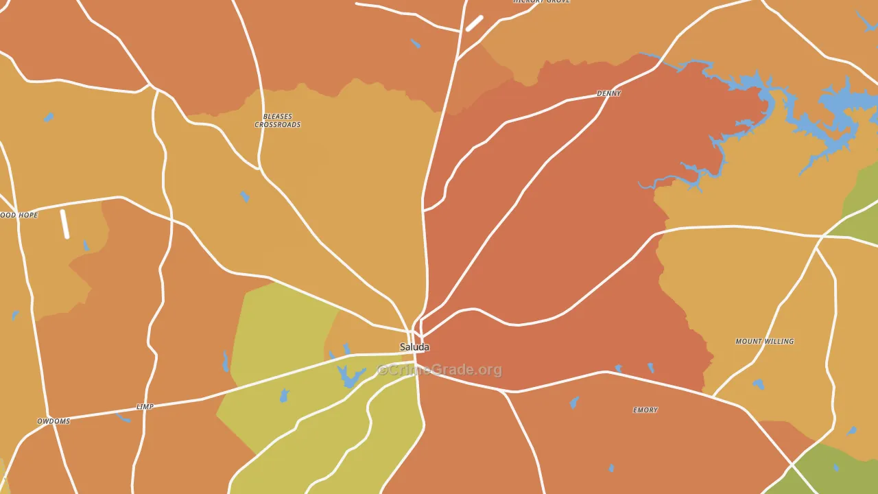 Saluda, SC Map of Robbery Rates