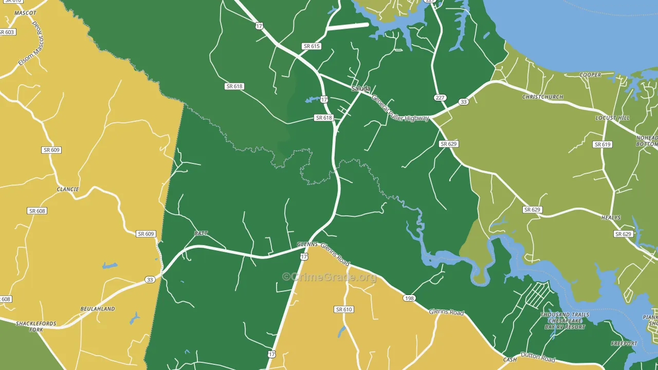 Saluda, VA Map of Robbery Rates