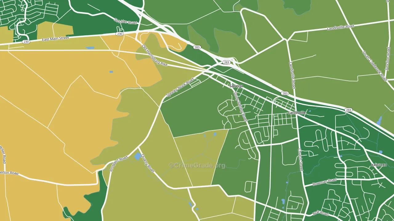 Salunga, PA Map of Robbery Rates