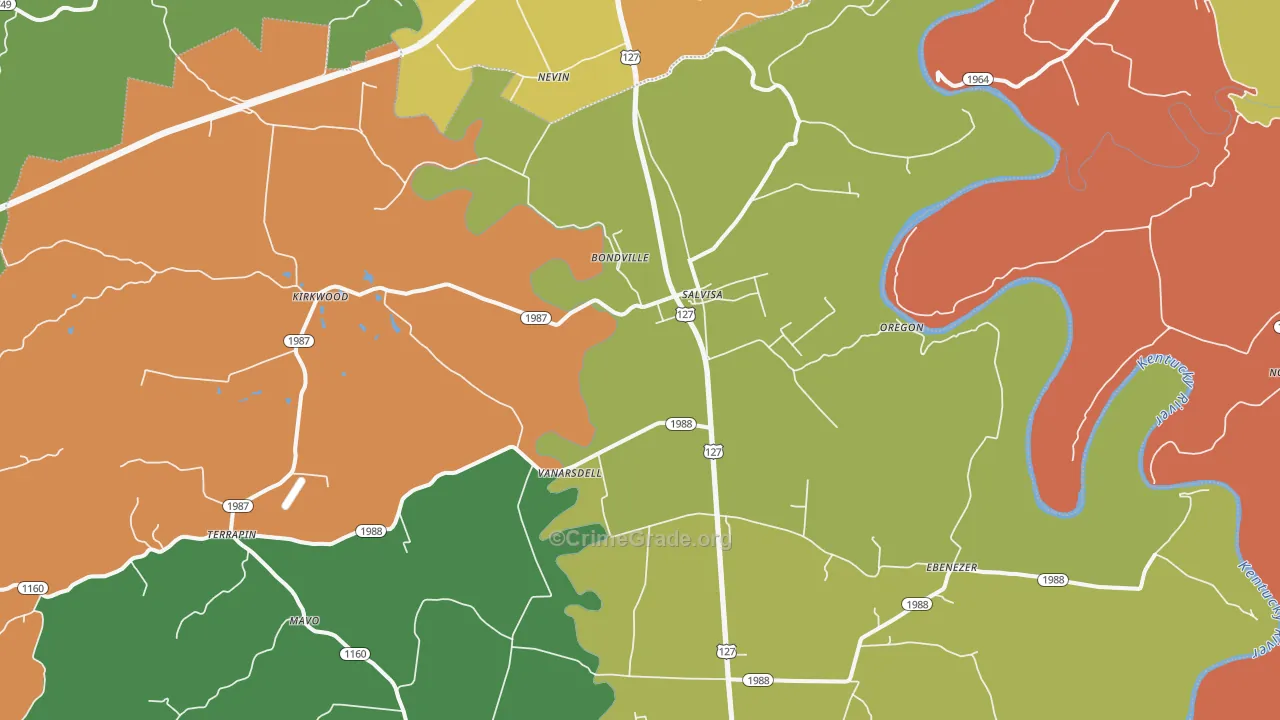 Salvisa, KY Map of Robbery Rates