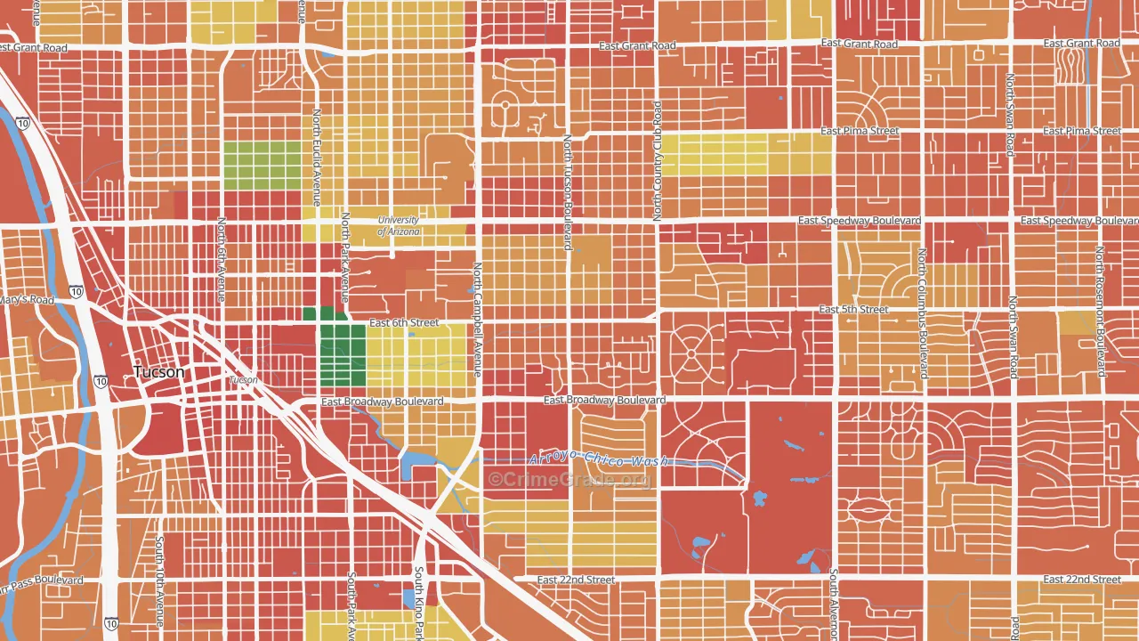 Sam Hughes, Tucson, AZ Map of Robbery Rates