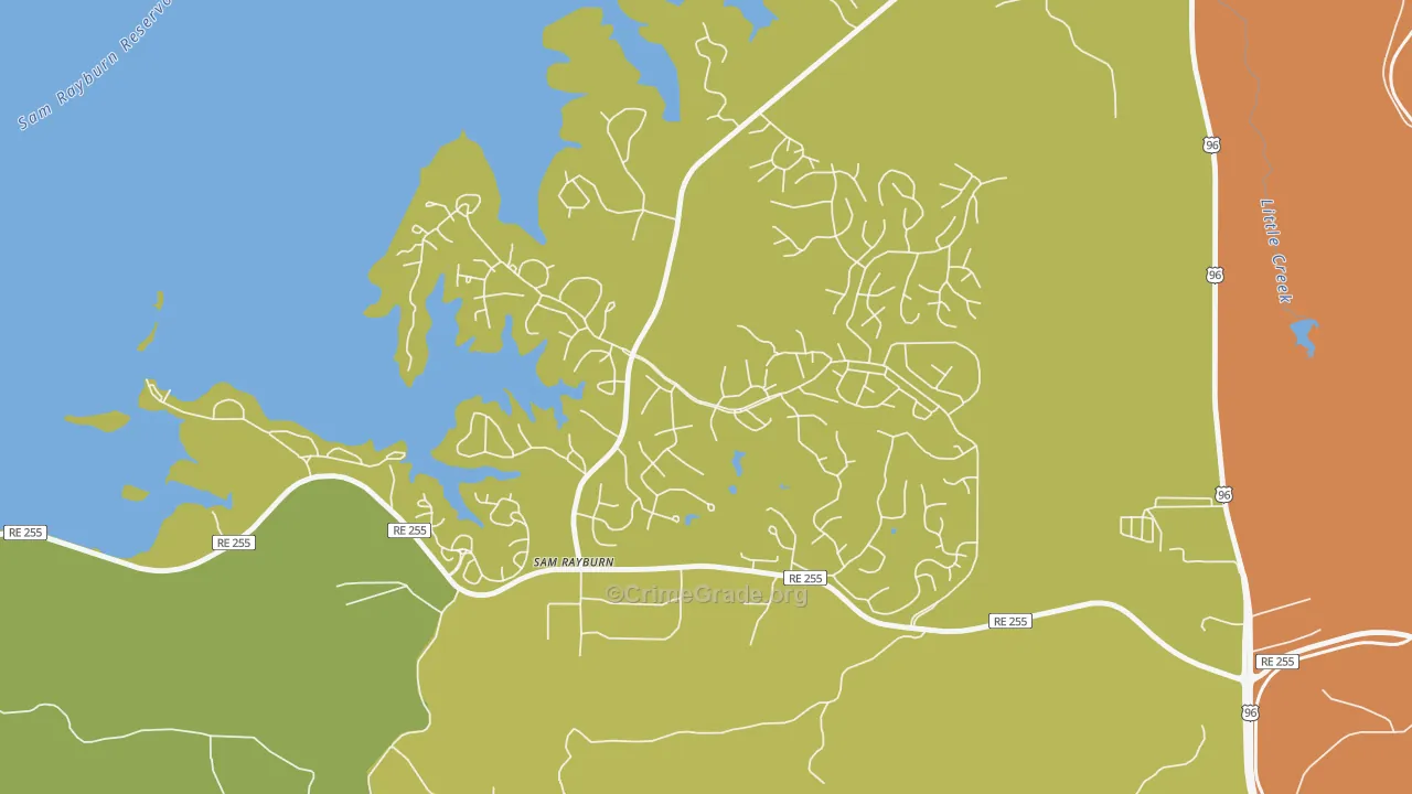 Sam Rayburn, TX Map of Robbery Rates