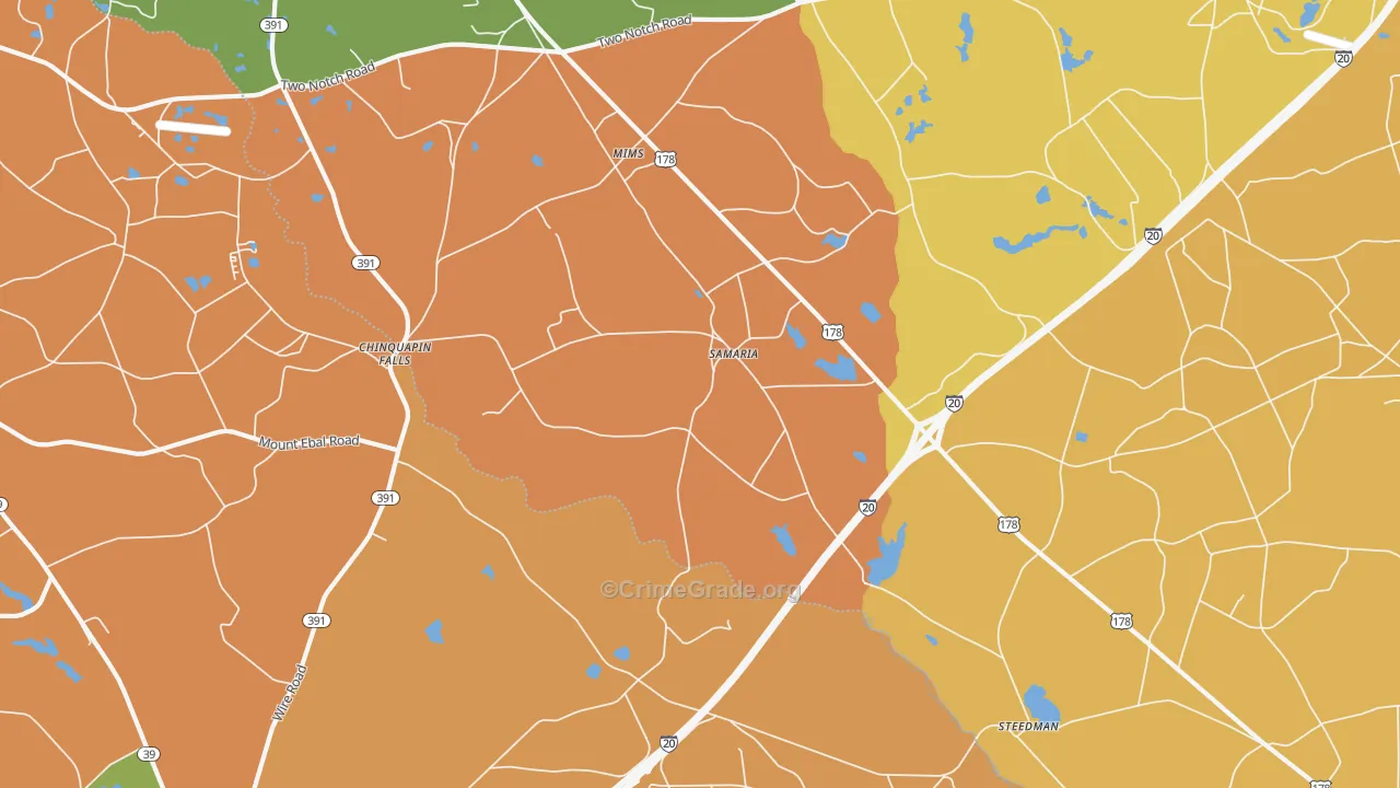 Samaria, SC Map of Robbery Rates