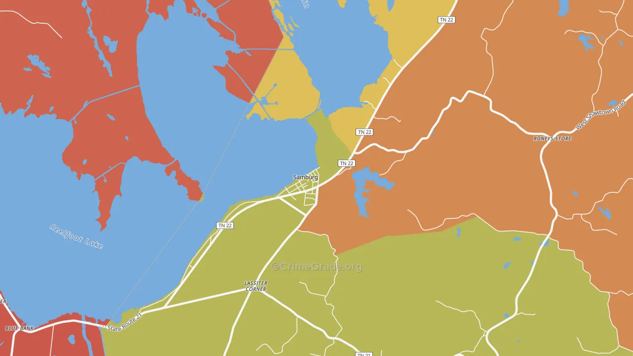 Samburg, TN Map of Robbery Rates