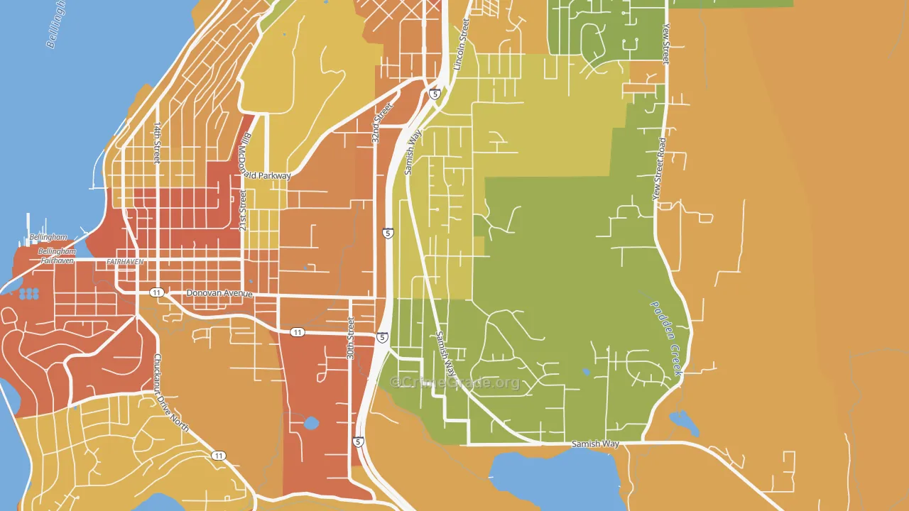 Samish Hill, Bellingham, WA Map of Robbery Rates