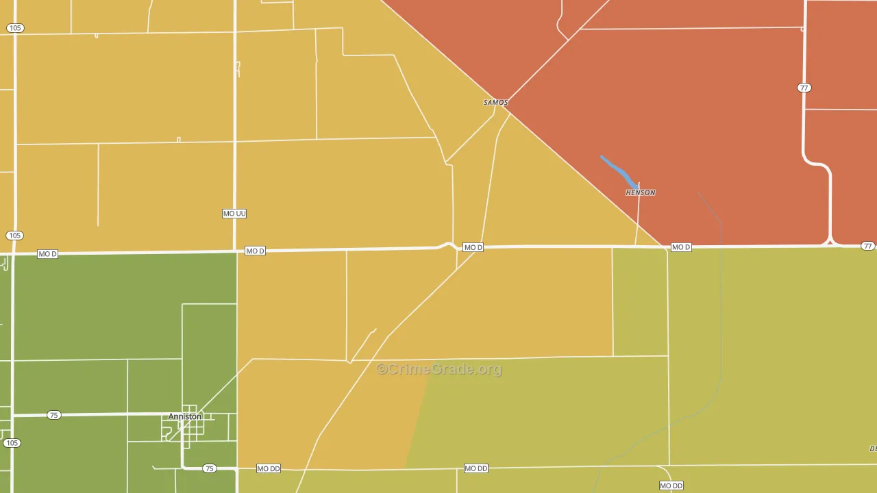 Samos, MO Map of Robbery Rates