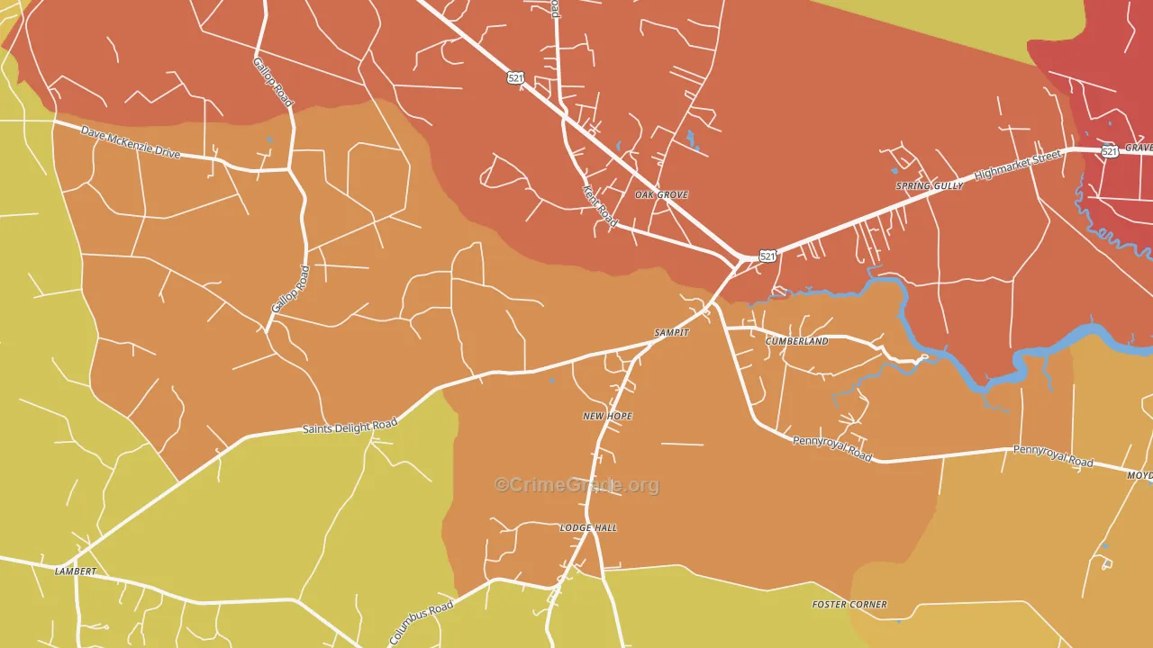 Sampit, SC Map of Robbery Rates