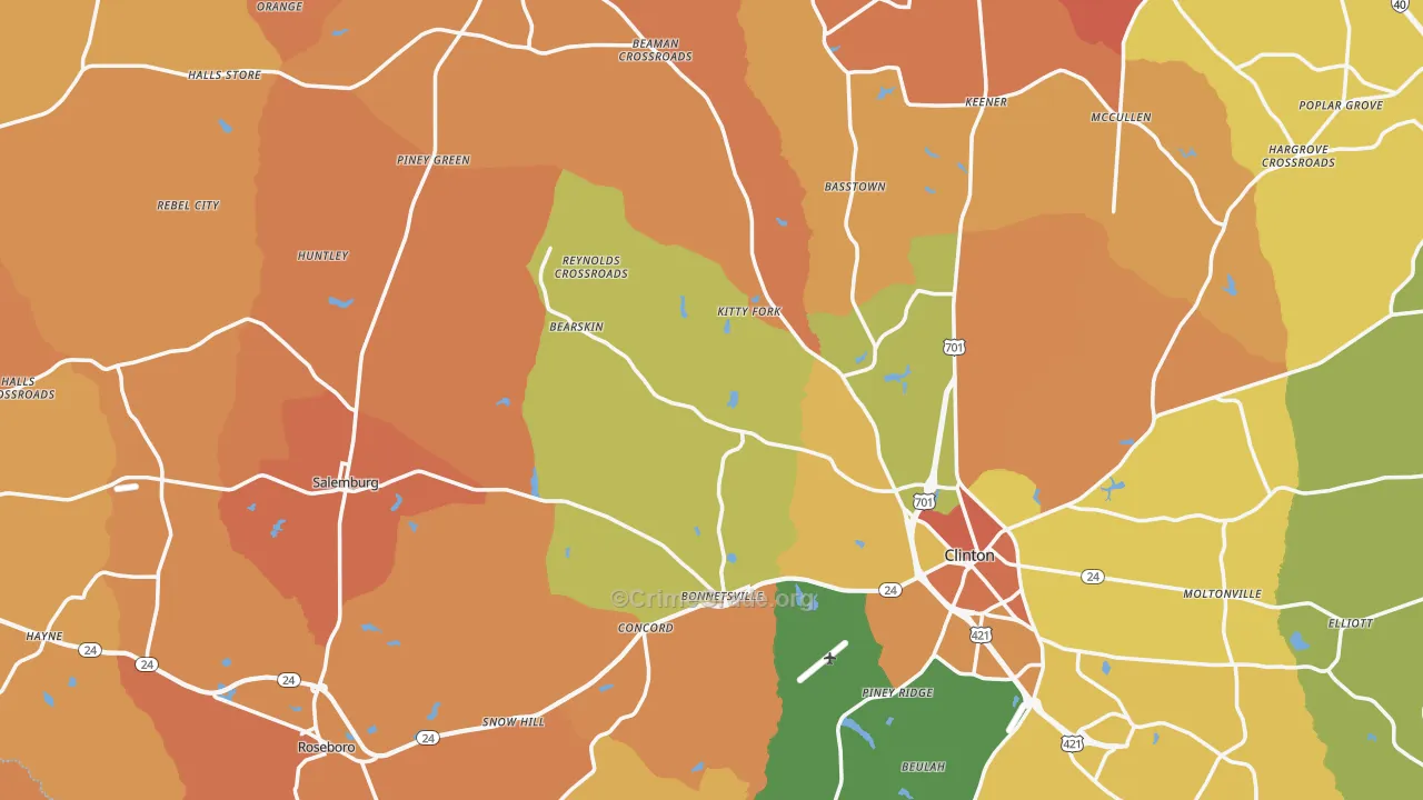 Sampson County, NC Map of Robbery Rates