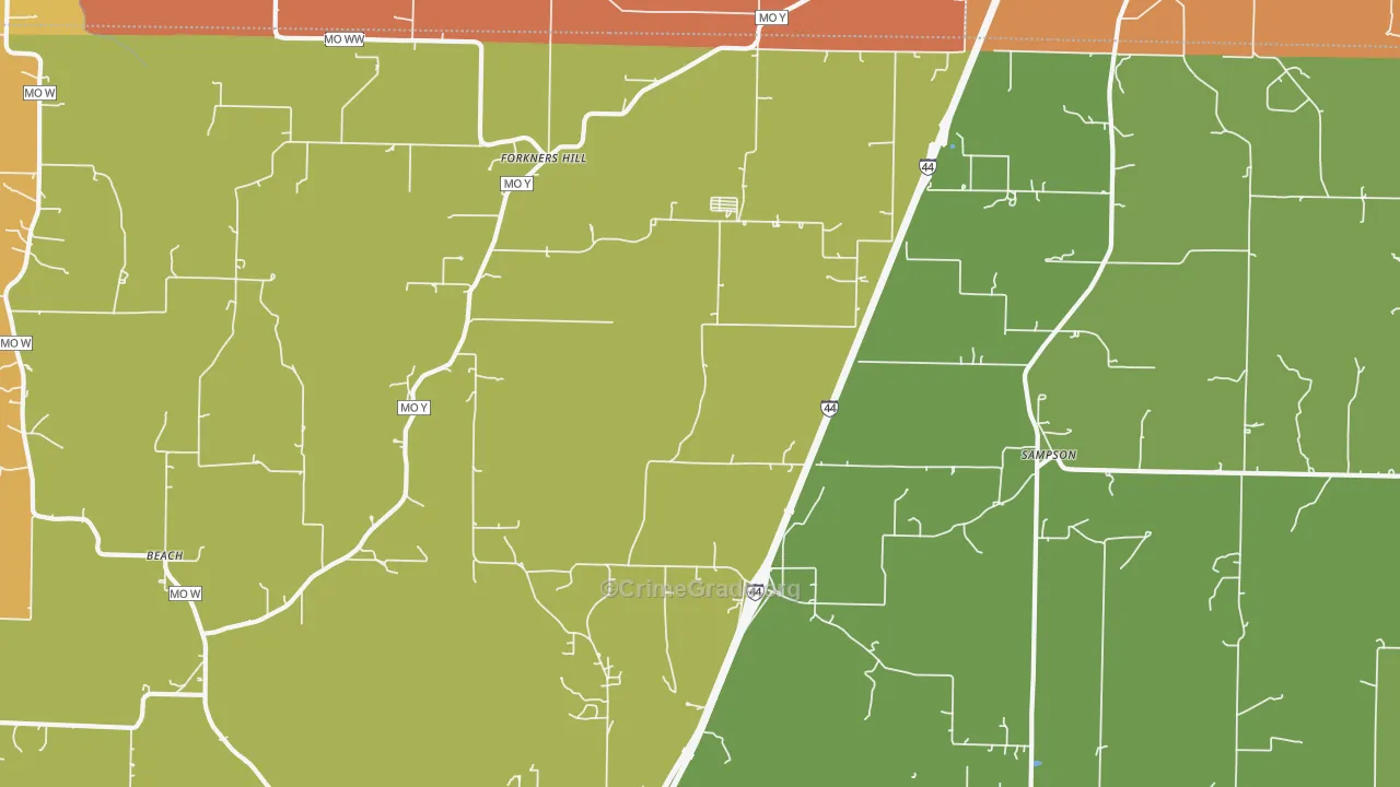 Sampson, MO Map of Robbery Rates
