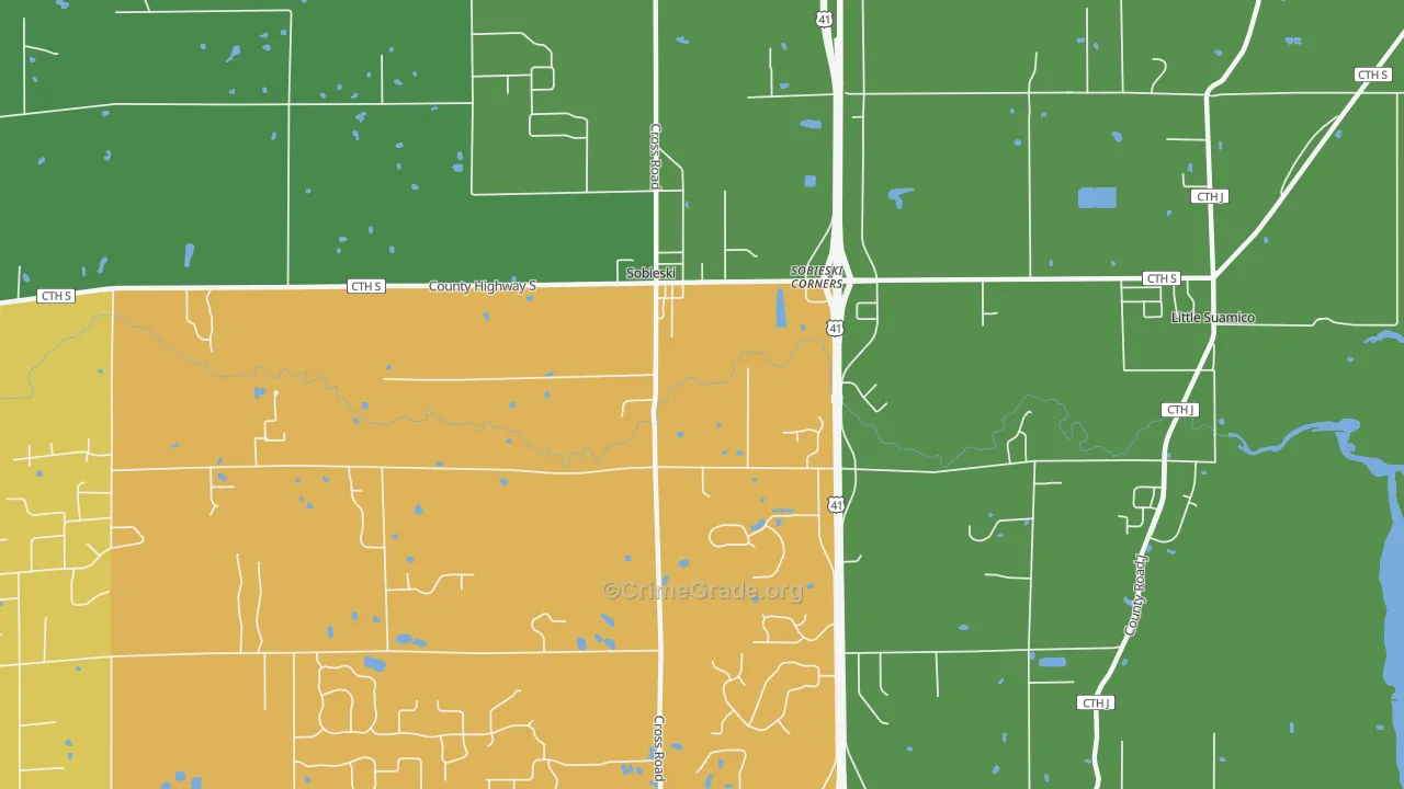 Sampson, WI Map of Robbery Rates
