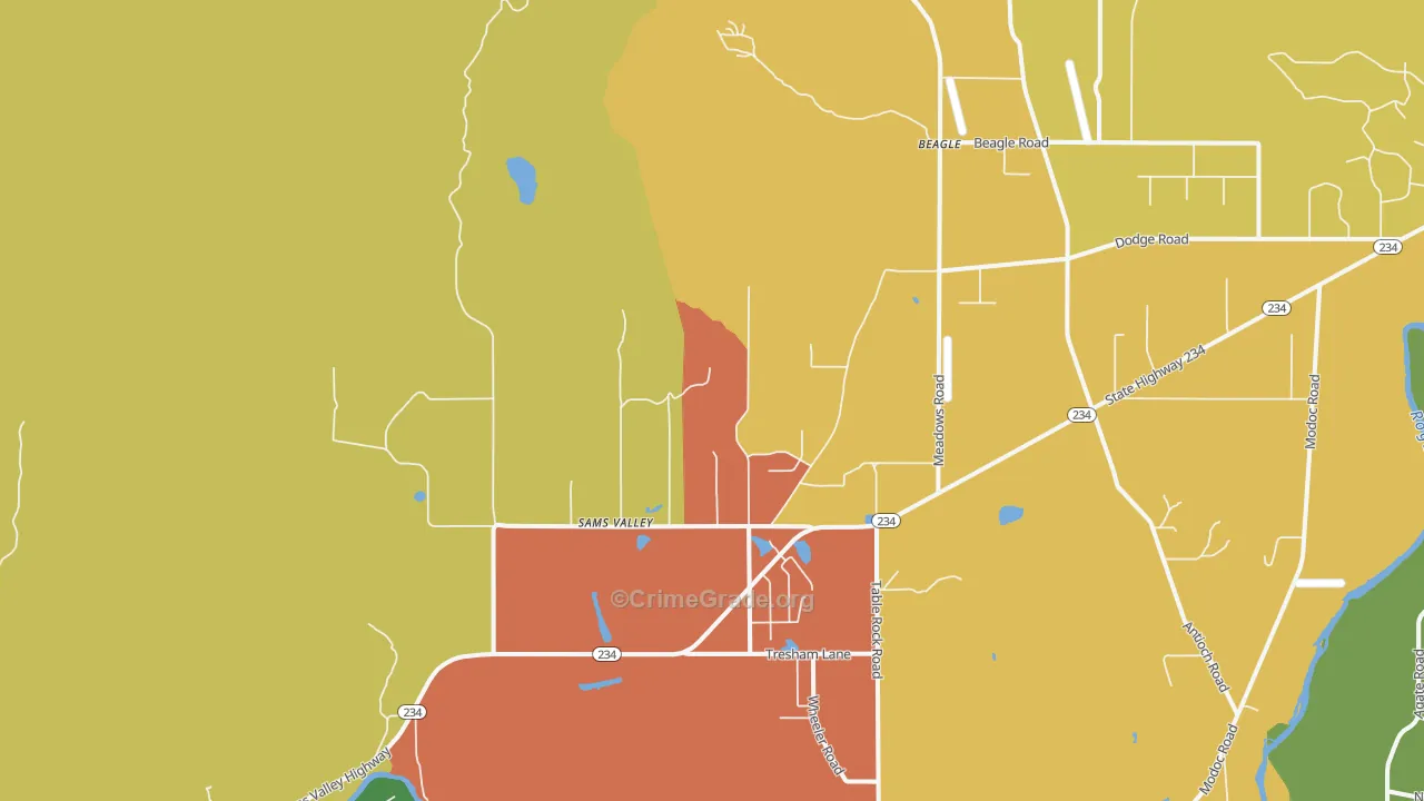 Sams Valley, OR Map of Robbery Rates