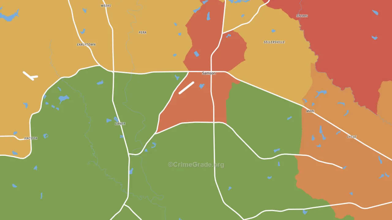 Samson, AL Map of Robbery Rates