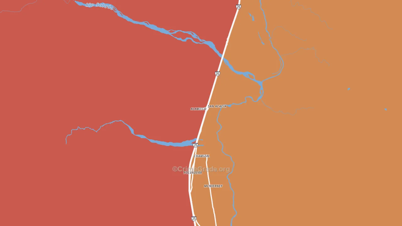 San Acacia, NM Map of Robbery Rates