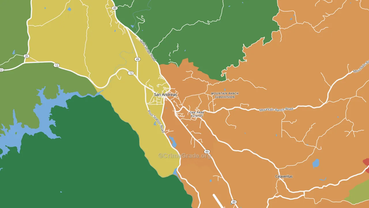 San Andreas, CA Map of Robbery Rates