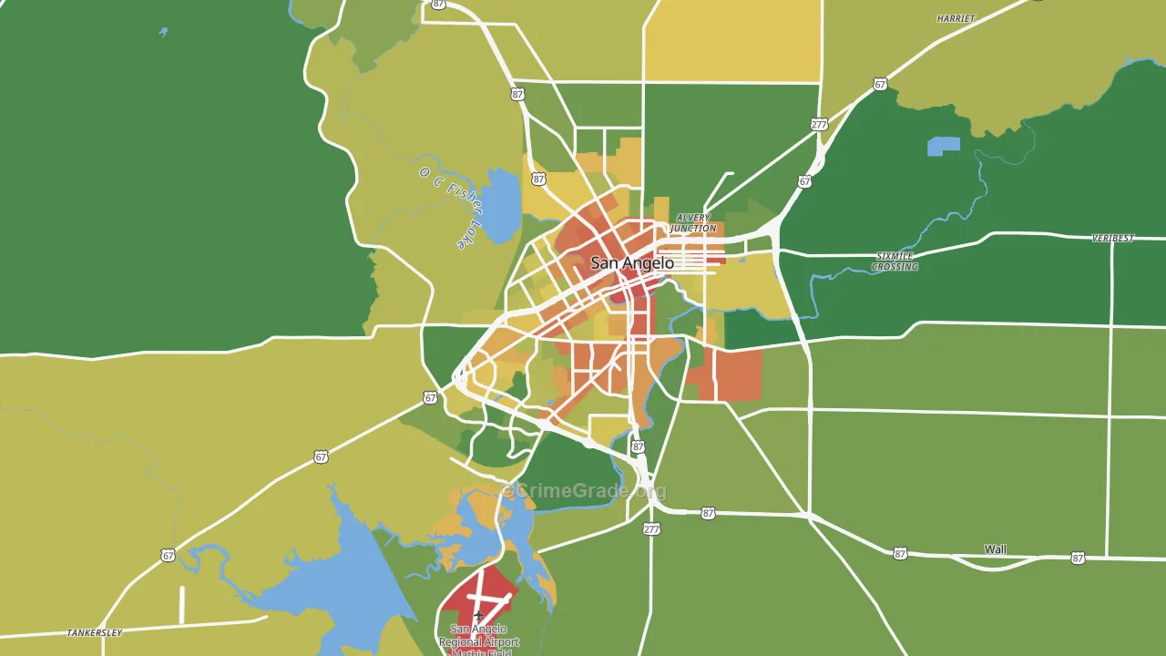 San Angelo, TX Map of Robbery Rates
