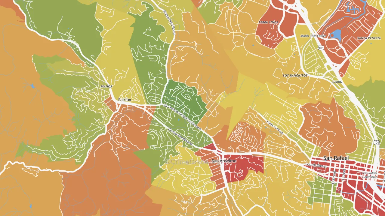 San Anselmo, CA Map of Robbery Rates