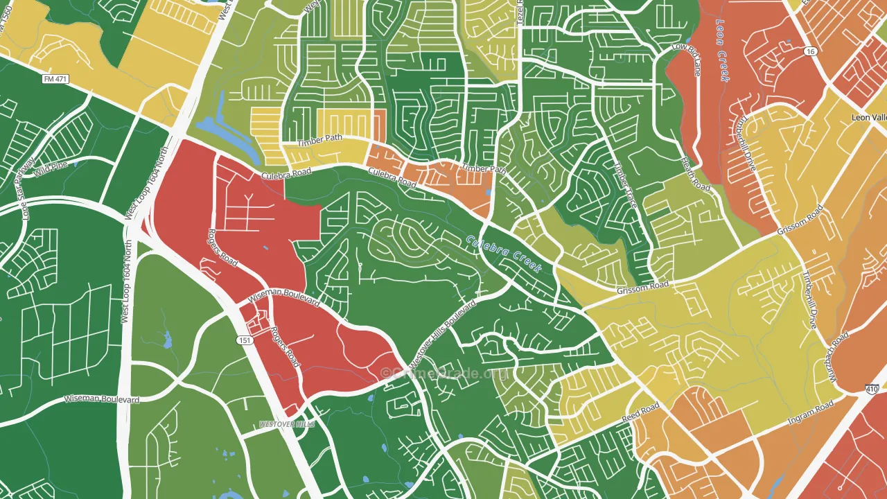 San Antonio Creekside, San Antonio, TX Map of Robbery Rates