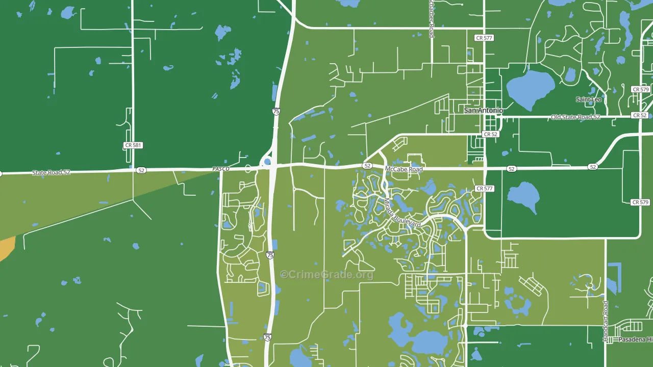 San Antonio, FL Map of Robbery Rates