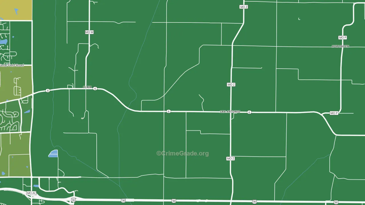 San Antonio, MO Map of Robbery Rates