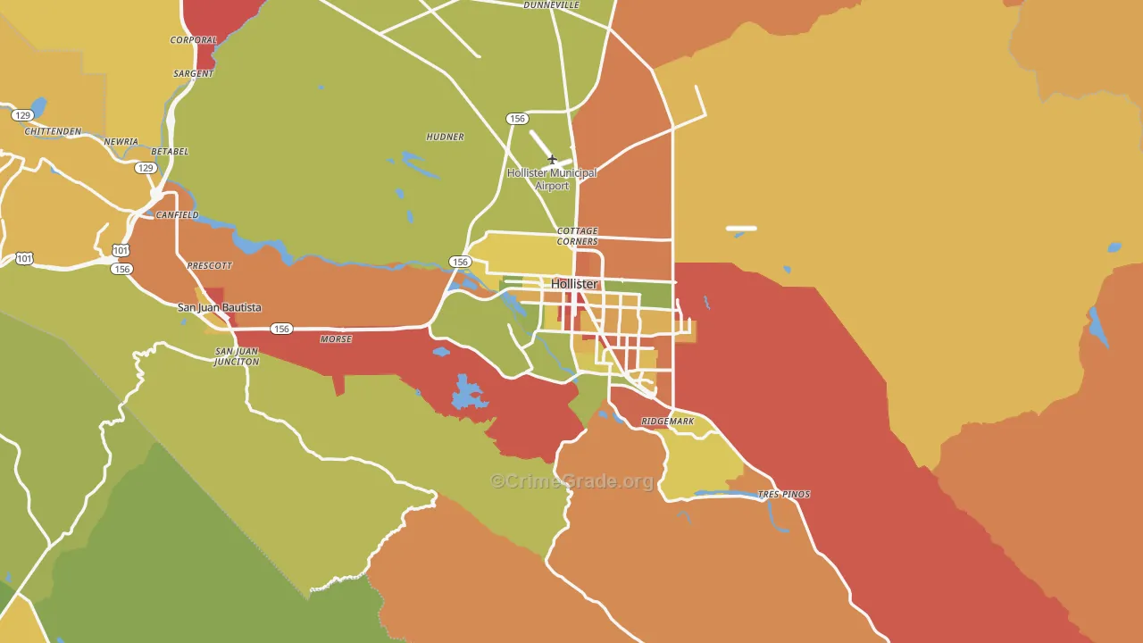 San Benito County, CA Map of Robbery Rates