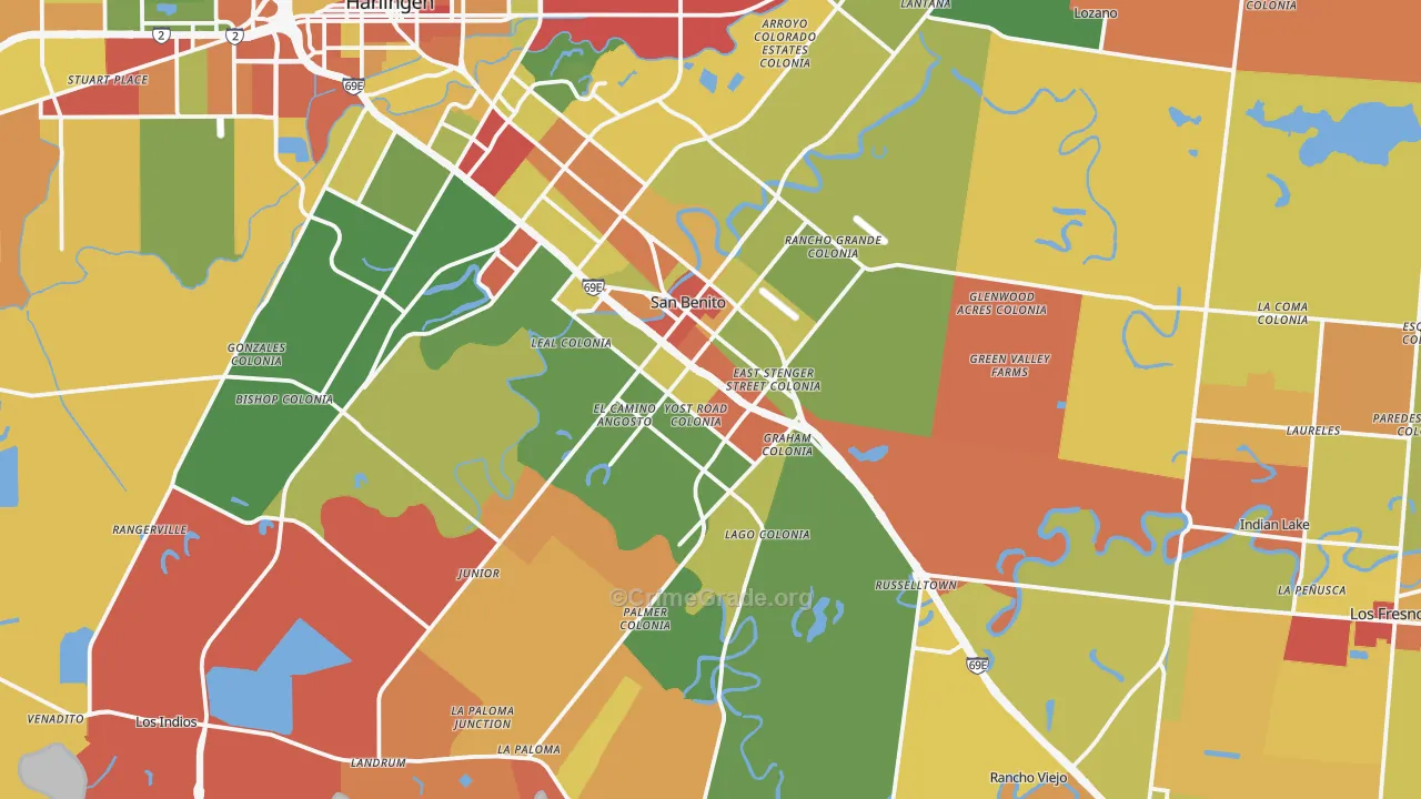 San Benito, TX Map of Robbery Rates